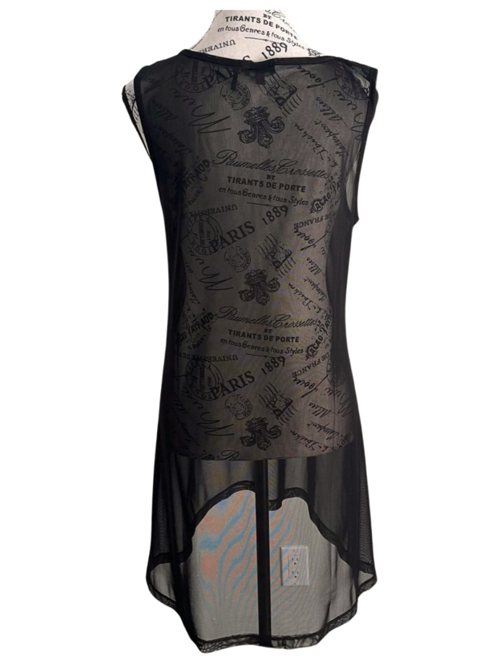Vintage Y2K Sheer Black Mesh Tunic Top Goth Asymmetrical Layering Grunge Large - Picture 3 of 4